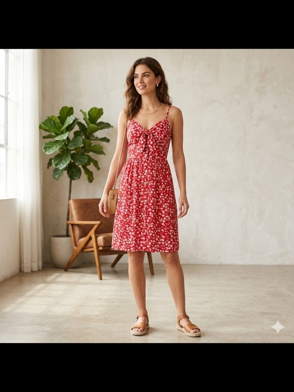 NWT VOTEPretty Red Floral Tie-Front Mini Dress size M